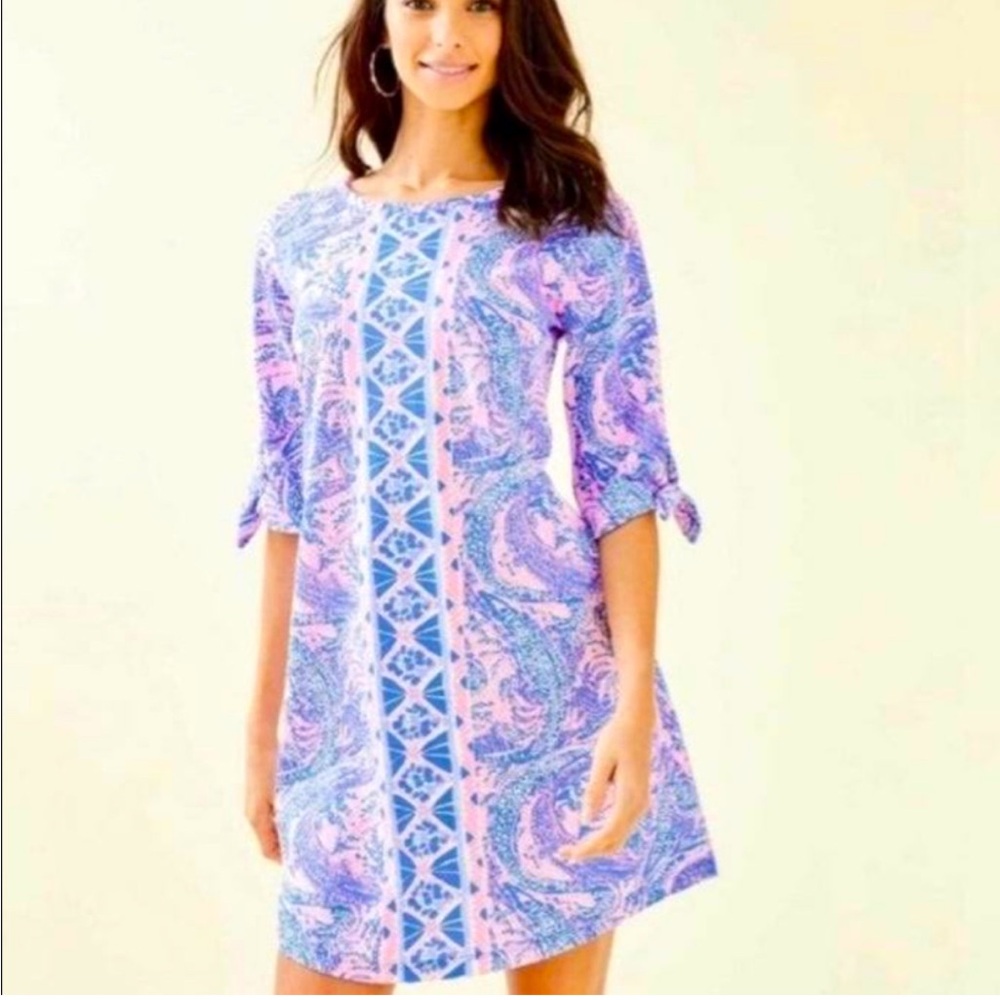 Lilly pulitzer Preston pink and blue half sleeve cotton mini dress